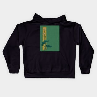 A vintage poetry book cover published in 1899, a minimalist design of pink water lilies on a green linen background, and a bar of hammered gold as an accent. Kids Hoodie